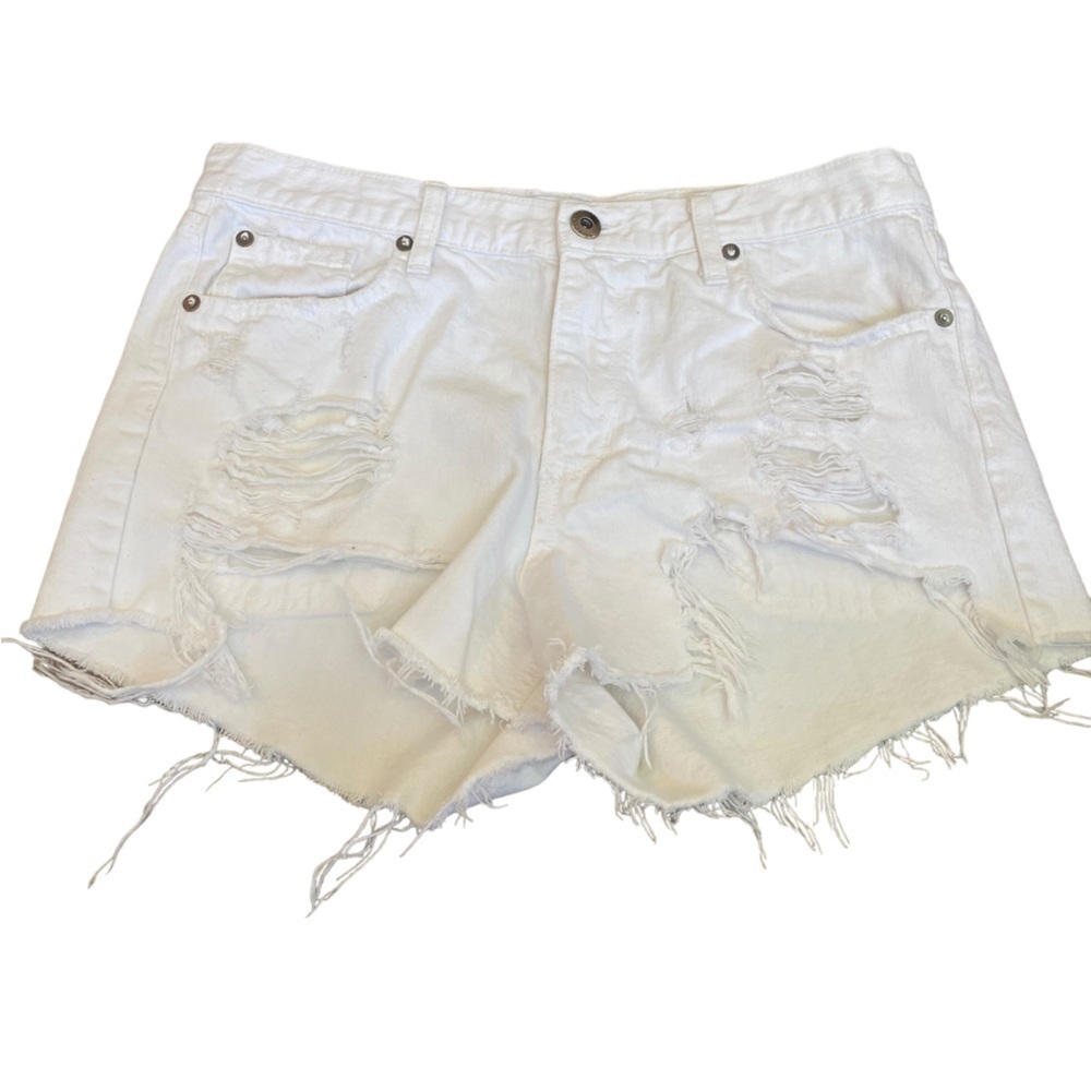 Pistola White‎ Denim High Rise Distressed Raw Hem Jean Shorts Size 28